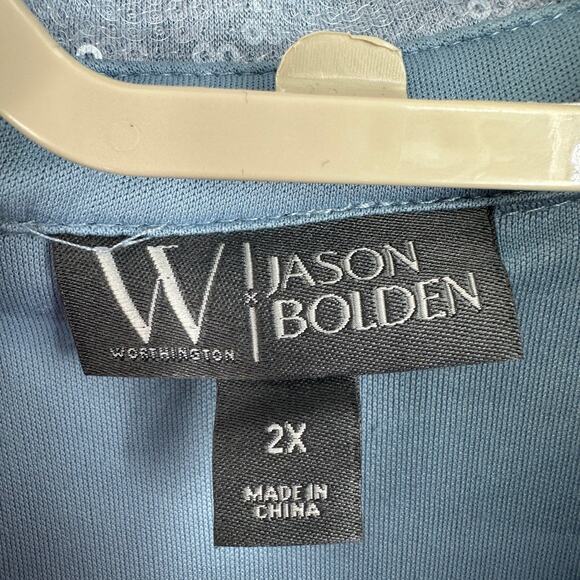 NEW Worthington + Jason Bolden Ice Blue Sequin Button Down Blouse 2X - Picture 7 of 9